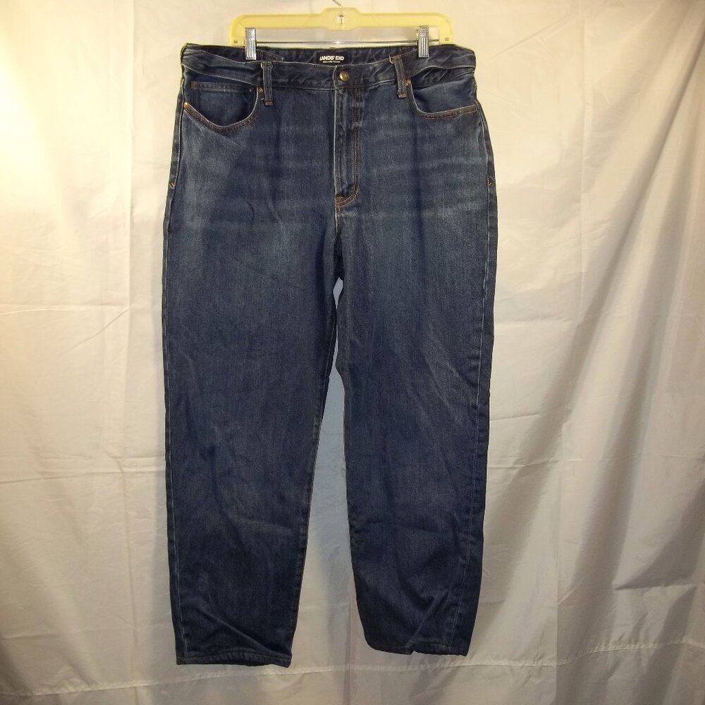 Lands' End Square Rigger Mens Jeans Size 40 Elastic Stretch Waist Faded Blue